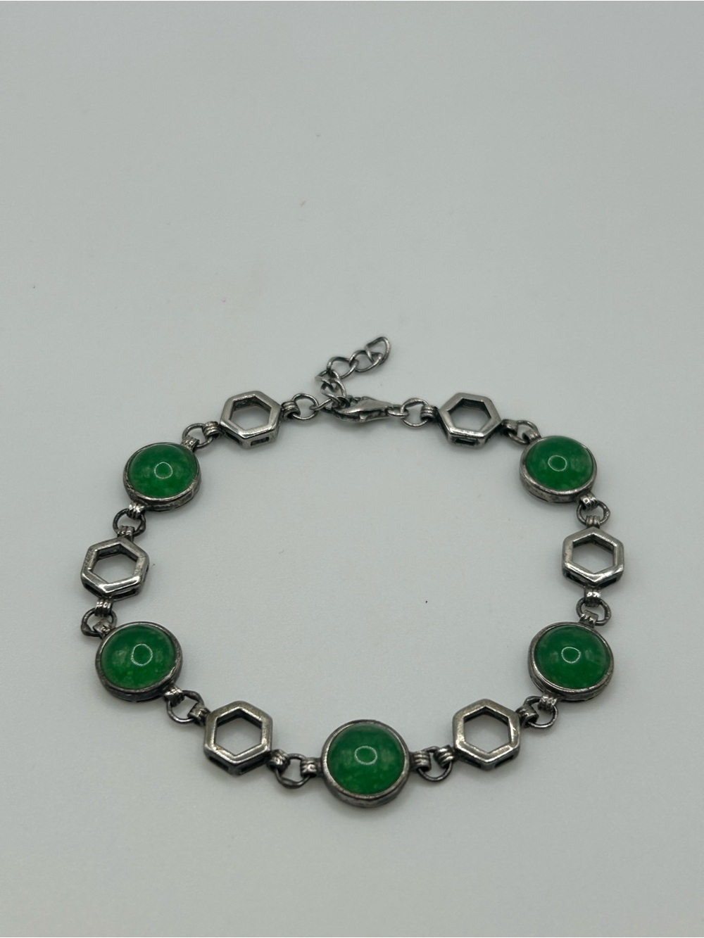 #110423 Vintage 925 sterling silver and Jade bracelet